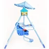 أرجوحة أطفال موسيقية معدنية - أحمر / أزرق / زهري مع حزام امان وصينية طعام وموسيقى ومظلة حماية من الشمس