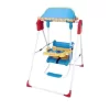 أرجوحة أطفال موسيقية معدنية - أحمر / أزرق / زهري مع حزام امان وصينية طعام وموسيقى ومظلة حماية من الشمس